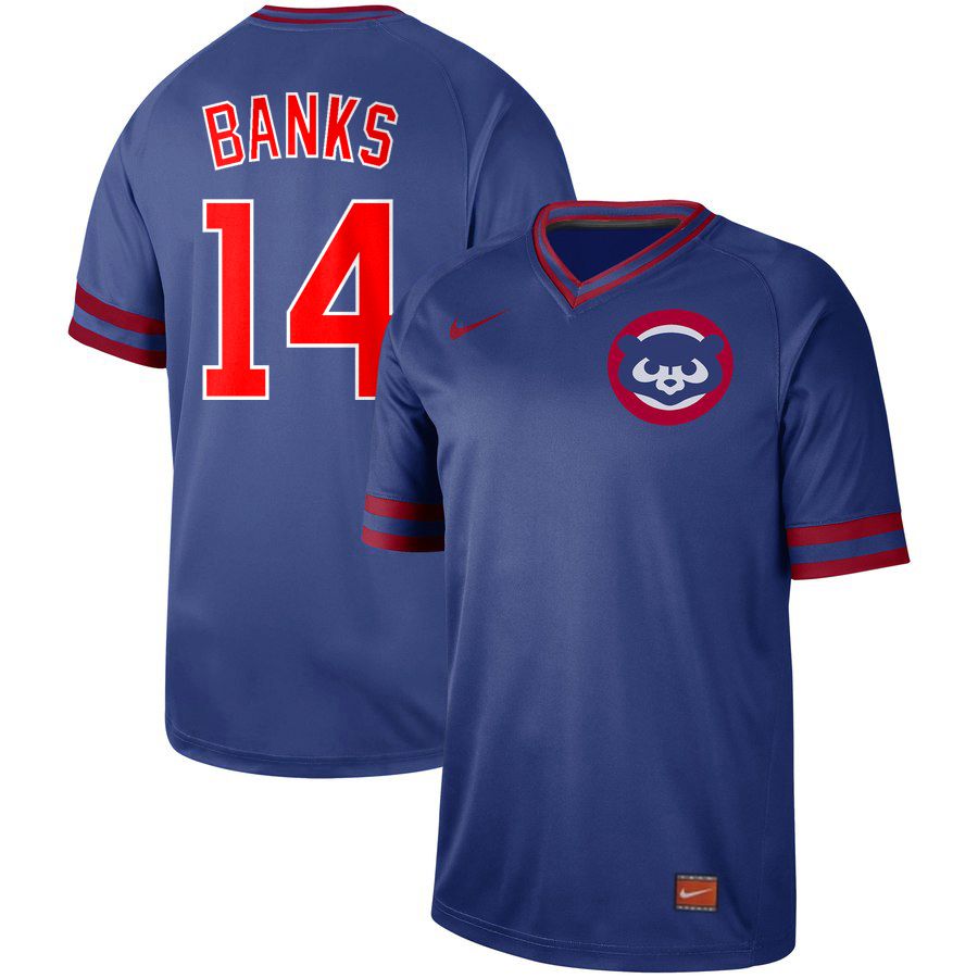 Men Chicago Cubs #14 Banks Blue Nike Cooperstown Collection Legend V-Neck MLB Jersey->los angeles dodgers->MLB Jersey